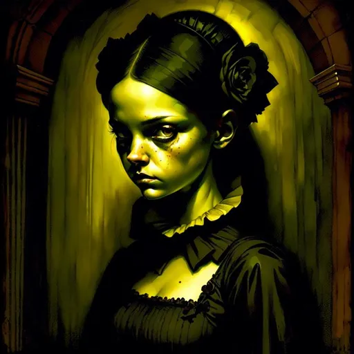 Prompt: a dark corridor, intricate scene, ultra fine details, dreadful, dark, victorian, concept art by Benjamin Lacombe, Victoria Francés and Mark Ryden