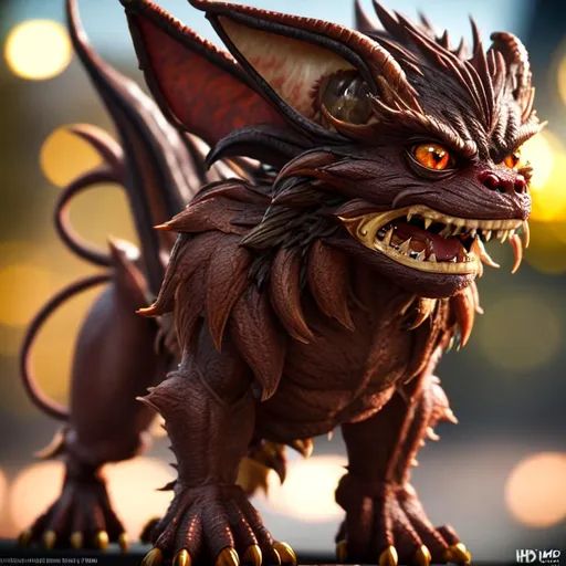 Prompt: warg
manticore
gremlin, Professional, Highly Detailed, Hyperrealistic, sharp focus, Professional, UHD, HDR, 8K, Render, HD, Trending on ArtStation, close up, bokeh, outdoor,