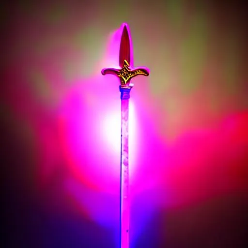 Prompt: Angel holding a sword, neon clear still shot
