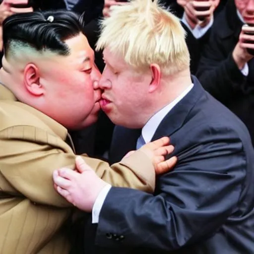 Prompt: Boris johnson kissing kim jong un
