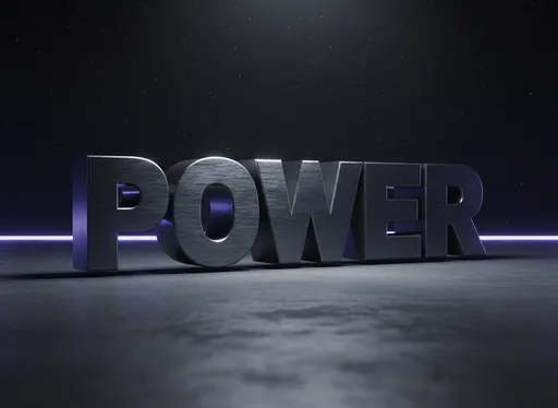 Prompt: 3D text logo that says POWER, bold typography, extruded letters, realistic depth, dramatic lighting, soft shadows, high detail, ultra sharp, studio render, 4K
