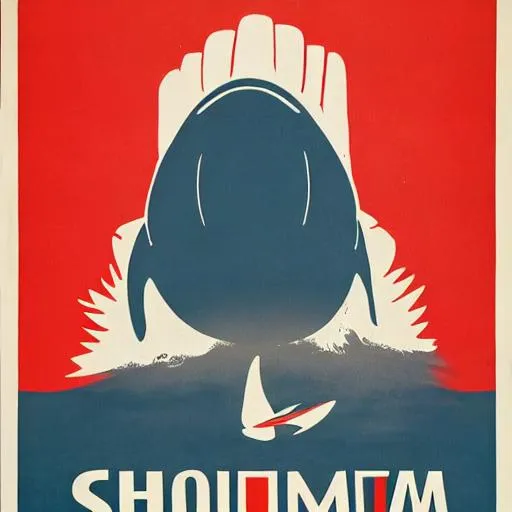 Prompt: create a poster that is propaganda from the USSR about the sperm whale, the color and design should minimal, sleek and stylized