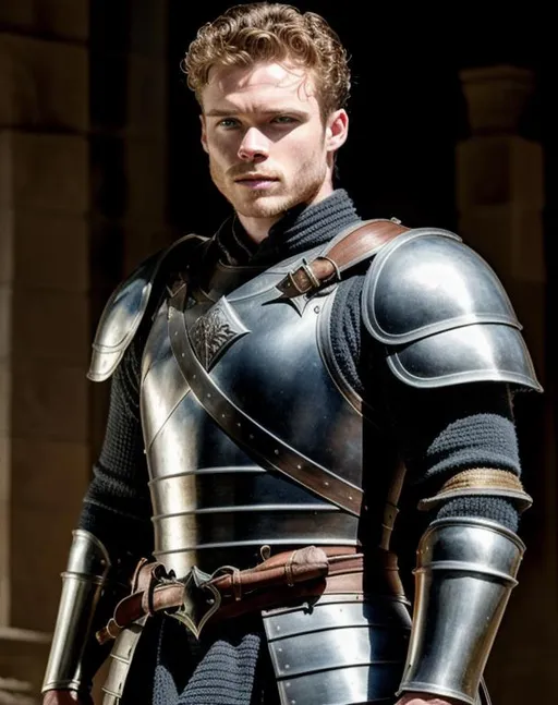 Prompt: whole body, hyper realistic 4d, engine unreal, medium shot hyper realistic illustration, super detailed ((Richard Madden clean shaven)), dnd warrior, armor