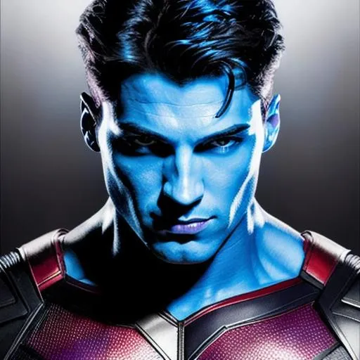 Prompt: Male Mystique from X-Men, Photorealistic, Masterpiece, Vivid Colors, Deep Colors, Highly detailed Face, Highly Detailed Hands, Intricate Detail, Striking Eyes, WLOP, Dynamic Lighting, Highly Detailed, Splash Art, Comic Art, Film Quality, 64K Resolution, Marvel Comics, Maximalist.