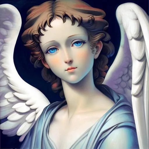 Prompt: Angel closeup, blue eyes. Michelangelo style