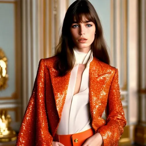 Prompt: Highest quality picture of a young Jane Birkin in a Wes Anderson Movie wearing Versace Haute Couture 