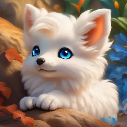Prompt: (Alolan Vulpix), realistic, photograph, epic oil painting, (hyper real), furry, (hyper detailed), extremely beautiful, (on back), sprawled, paws in the air, playful, UHD, studio lighting, best quality, professional, ray tracing, 8k blue eyes, 8k, highly detailed, snow white fur, highly detailed fur, hyper realistic thick fur, canine quadruped, (high quality fur), fluffy, fuzzy, full body shot, zoomed out view of character, rear view, hyper detailed eyes, perfect composition, ray tracing, masterpiece, trending, instagram, artstation, deviantart, best art, best photograph, unreal engine, high octane, cute, adorable smile, lying on back, flipped on back, lazy, peaceful, (highly detailed background), vivid, vibrant, intricate facial detail, incredibly sharp detailed eyes, incredibly realistic fur, concept art, anne stokes, yuino chiri, character reveal, extremely detailed fur, sapphire sky, complementary colors, golden ratio, rich shading, vivid colors, high saturation colors, nintendo, pokemon, silver light beams
