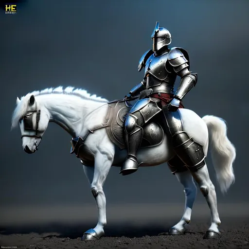 Prompt:  Hero wherein shining white armour on a black horse