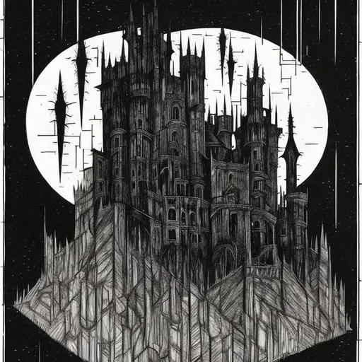 Prompt: dark castle in the style of cabinet of dr. caligari
