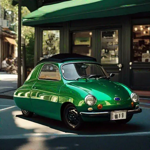 Prompt: A Subaru 360 in shining emerald green