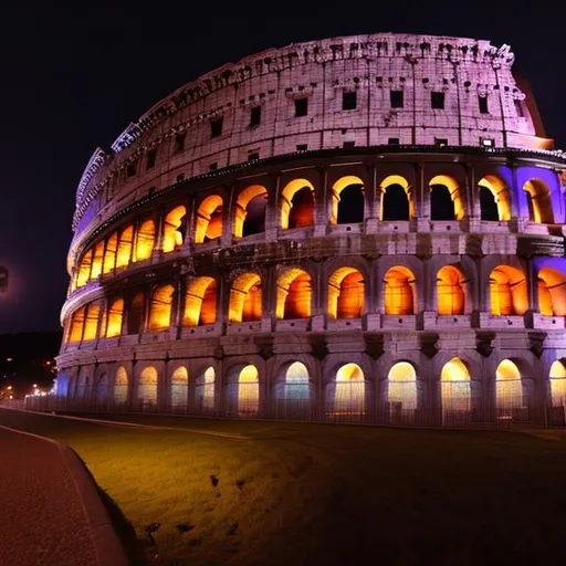 Prompt: colosseum at night