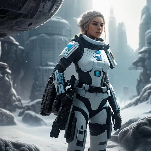 Prompt: create futuristic beautiful fictional female space soldier, extremely, detailed environment, detailed background, intricate, detailed skin, natural colors , professionally color graded, photorealism, 8k, moody lighting


