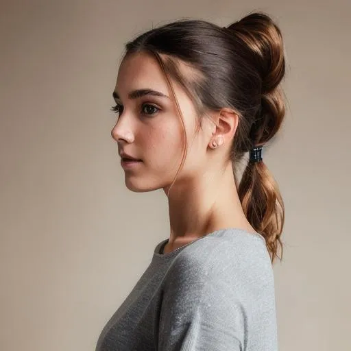Prompt: Portrait photograph of a feminine girl, wearing a casual dress, ponytail hairstyle, photostudio, photorealistic, realistic, UHD, high quality, highly detailed, UHD, 8k, realism
