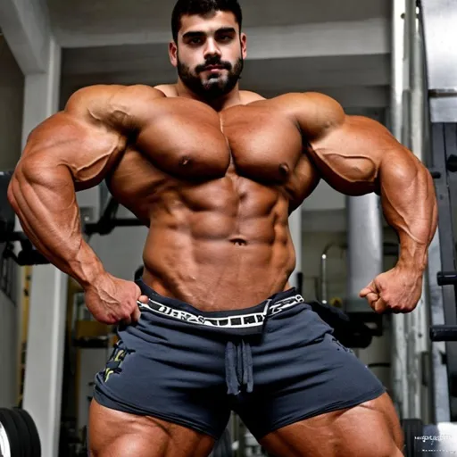 Prompt: Hot muscular thick Spanish bodybuilder