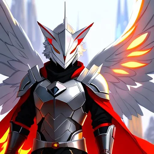 Prompt: a male protogen fursona, well drawn, masterfully drawn, 4k, HD, firebird with firewings on his back, medieval future, war