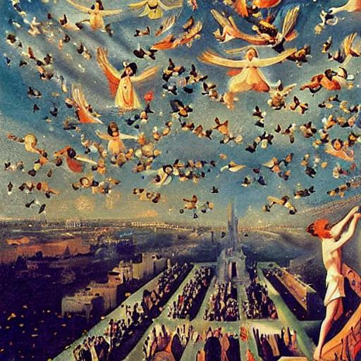 Vision of 100 angels a painting of an angel flying... OpenArt