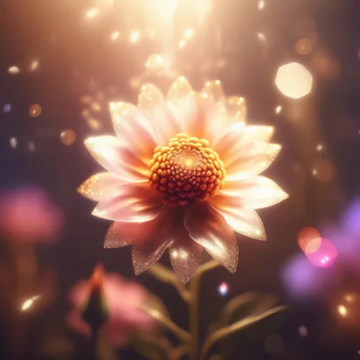 Prompt: extremely realistic flower with dreamy sparkly atmosphere and lighting, hazy filter overtop