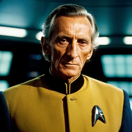 Prompt: Peter Cushing in a Starfleet uniform. {Star Trek: The Next Generation}