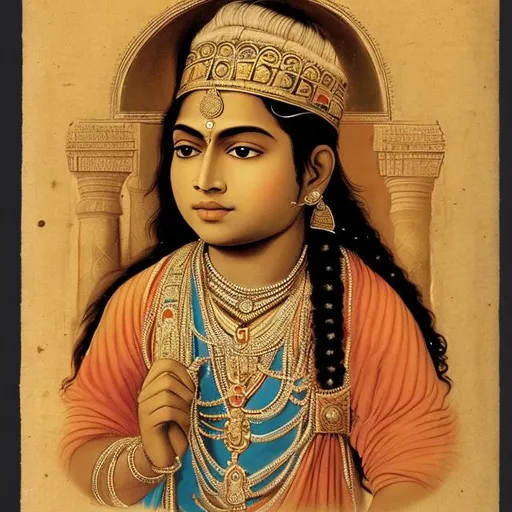Prompt: A young Indian king with flute in his hands
