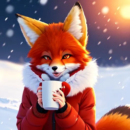 An adult female anthro furry fox wearing a cozy wint... | OpenArt