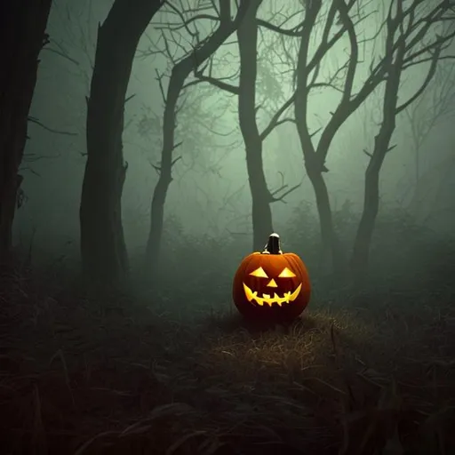 Prompt: Jack O' Lantern sneaking in the woods at night, full shot. Horror mood, haze, fog, hyperreal, ultra-detailed, cinematic light, cinematic light, cinematic red light, realistic, 3d render, highly detailed face, natural looks.