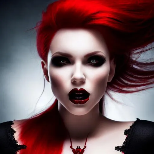 Full body portrait of vampire, with red hair and wit... | OpenArt