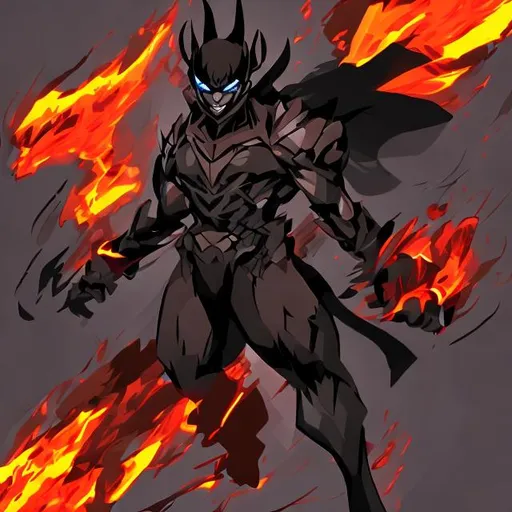 Prompt: Onyx gemstone black character draft style aggressive look running in fire