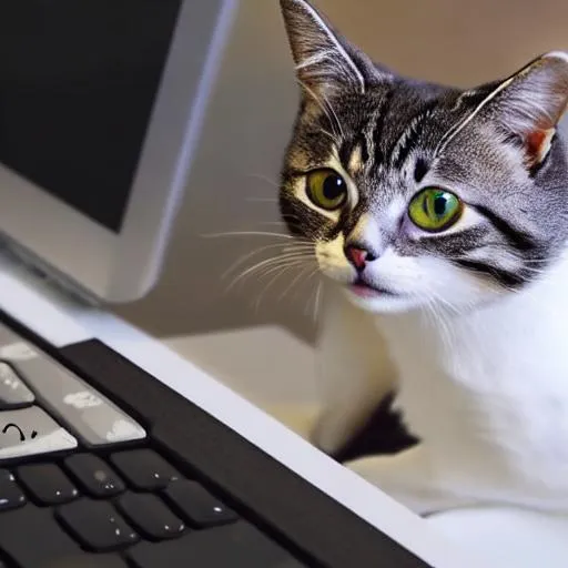 Prompt: a cartoon cat sitting on a computer keyboard

