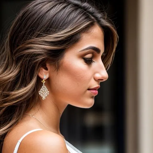 Prompt: Close up, profile view of a beautiful young italian girl