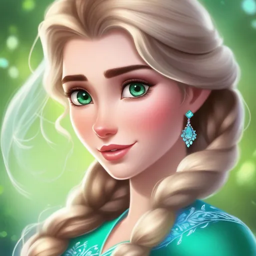 Prompt: elsa's brunette greeneyed cousin