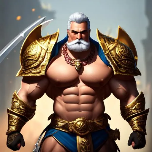 Prompt: old body builder, six pack, stressed, colourful, with damaged gold armor, handle sword put in the middle down, war blackguard, show face, have long and white moustache, (insanely_enormously_hips_unrealistically_insanely_enormous_massive_muscle_puffy_areola), , 8k, unreal engine, intricate, highly detailed, lights, spotlights, stage light, beautiful lighting, light fog, 64k, trending on Artstation, professional, dramatic, illustration
black power, golden era
