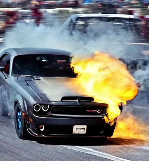 Prompt: dodge demon drifting with smoke behind car