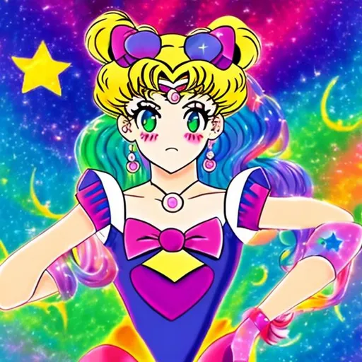 Prompt: Sailor moon in the style of Lisa frank