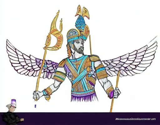 Prompt: An colorfull Achaemenid god surrounded purple, grafity