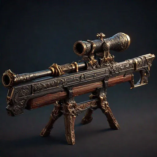 Prompt: Zoomed out Product photo of an Arcane Rifle with built in revolving barrel on a weapon stand, Highly Detailed, 4k quality, Design inspired by fantasy and Dungeons and Dragons, ultra-detail, sharp look, High-Texture Blender, Unreal engine, hyper realistic, photorealistic, photograph, unreal engine render, one gun
