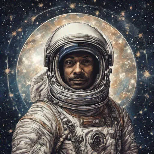 Prompt: Renaissance-style portrait of an astronaut in space, detailed starry background, reflective helmet.