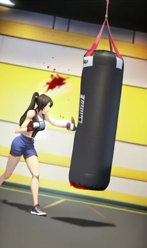 Prompt: Beautiful tallgirl punching bag training muscle kicking
Bursting crushing smashing punching sandbag Highdefinition photorealistic illustration highquality 3d anime blood brutal bloody gore 