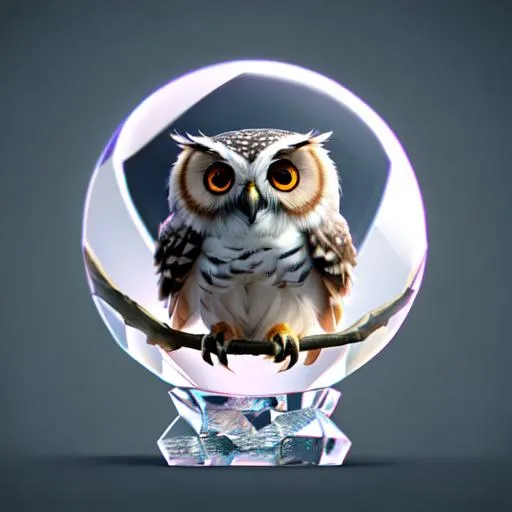 Prompt: A cute adorable baby owl made of crystal ball with low poly eye's highly detailed intricated concept art trending artstation 8k