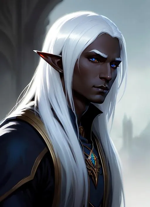 Prompt: Drow Elf, male, trending on artstation, Greg Rutkowski