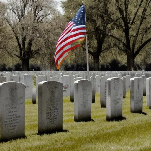 Prompt: a flag waving over the tombstone of a soldier