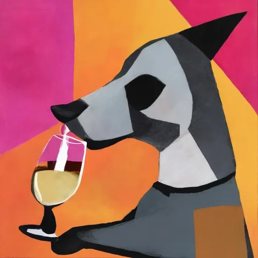 Prompt: Abstract Dog drinking wine