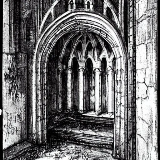 Prompt: "VAXELAIRE" inscribed on a lonely tomb, a gothic vault, a sad and desolate setting, black and white, depressive and extremely sad atmosphere, misfortune, despair, ultra realistic