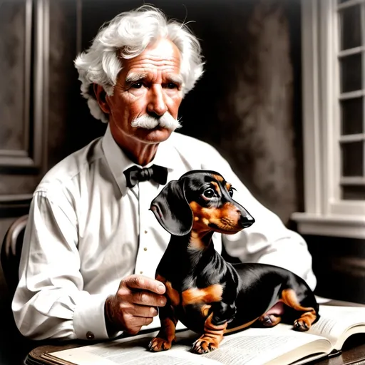 Prompt: A dachshund  and Mark Twain