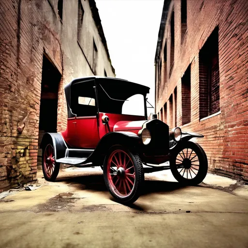 Prompt: Model T Ford in an abandoned alleyway
