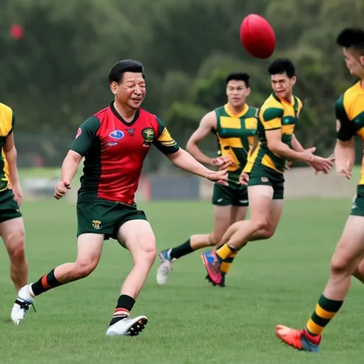Prompt: xi xing ping playing Australian rules football