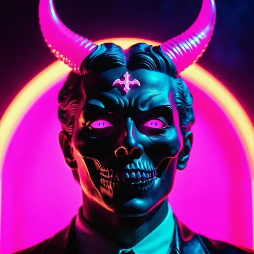 Prompt: demon, hell, demonic, gothic, vaporwave, retro, neon, aesthetic, liminal, high quality, high definition, beautiful, dramatic lighting