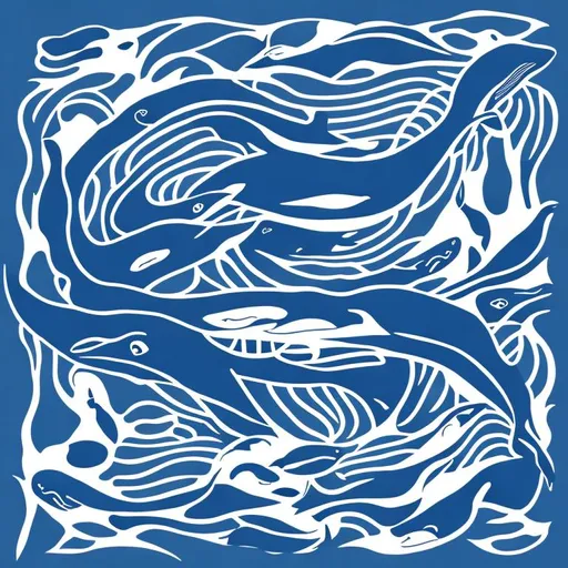 Prompt: matisse, vector cut out of whale in blue