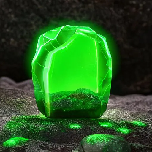 Prompt: transparent rock with green glow 


