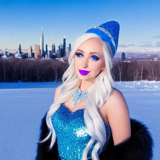 Ice Queen Kayleigh McEnany, Elsa, eating blue ice cr... | OpenArt