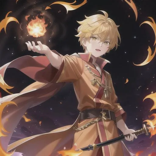 Prompt: a fullbody portrait 1boy ((conjuring a blazing ball flame on left handpalm, ball of fire)) {summoning flickering flames out of left hand}, {holding staff in right hand}, white hair, yellow eyes, purple robe, dark brown belt, visible brown combat boots, sword in right hand, intricate detail, high quality, galaxy background, {((conjuring a ball of fire on left handpalm))}, intricate detail, high quality, high detail, masterpiece, intricate facial detail, high quality, detailed face, intricate quality, intricate eye detail, highly detailed, high resolution scan, intricate detailed, highly detailed face, Very detailed, high resolution